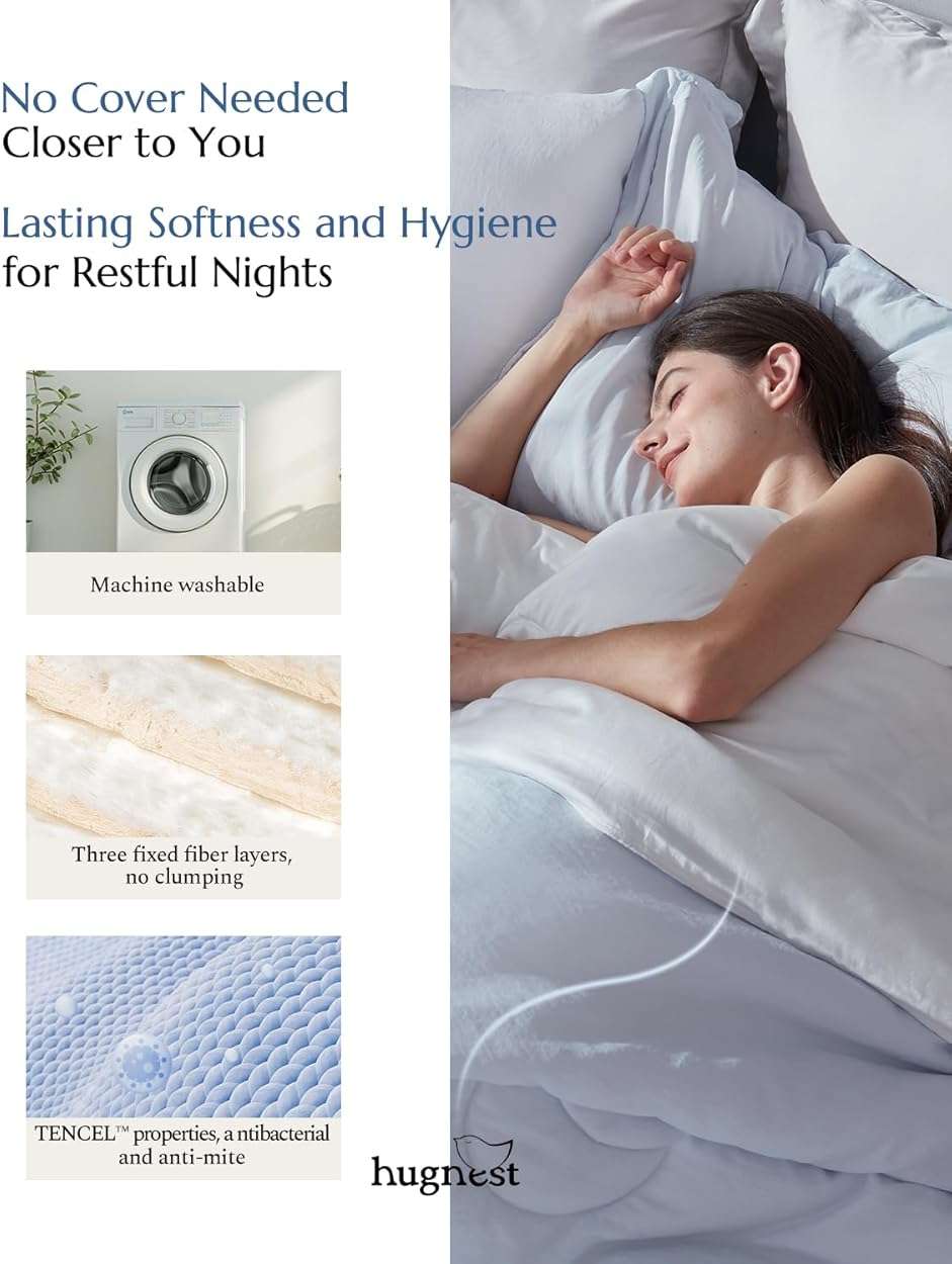 HugNest Comforter Set Queen Size Blue - Luxury Soft Tencel Cotton Bed Set, Breathable Lightweight Comforters for All Seasons, 3 Pieces, 1 Comforter (90"x90") and 2 Pillow Cases (20"x30") - Image 6