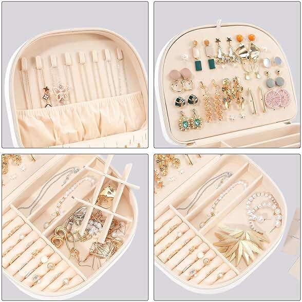 ProCase Travel Size Jewelry Box, Large Portable Seashell-Shaped Jewelry Case, 2 Layer Jewelry Organizer in PU Leather for Women -White - Image 5