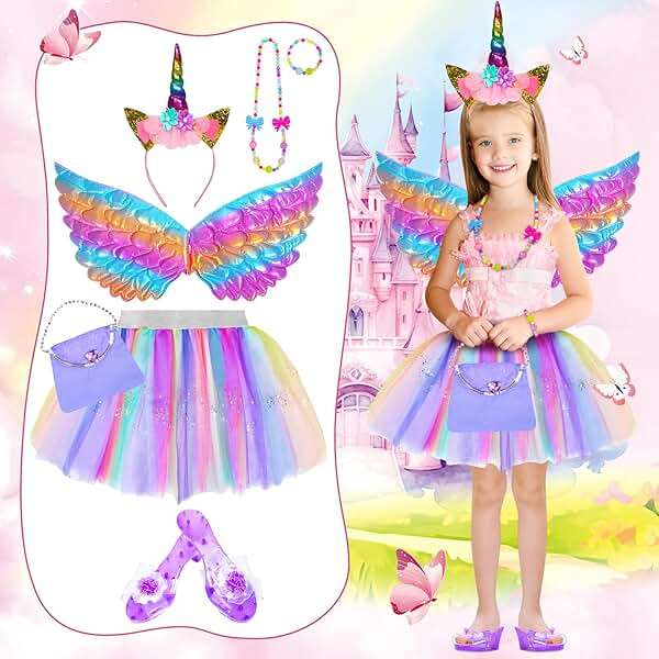 Princess Dress Up for Girls 4-6 With Tutu Shoes Jewelry Unicorn Headband Butterfly Wing Toddler Dress Up Clothes Pretend Play Fairy Costumes Set for Girls Christmas Birthday Gift 3 4 5 6 7 Girl Toys - Image 2