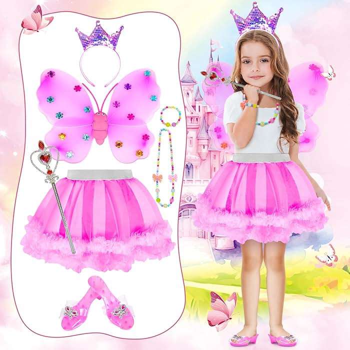 Princess Dress Up for Girls 4-6 With Tutu Shoes Jewelry Unicorn Headband Butterfly Wing Toddler Dress Up Clothes Pretend Play Fairy Costumes Set for Girls Christmas Birthday Gift 3 4 5 6 7 Girl Toys - Image 3