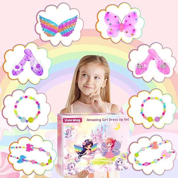 Princess Dress Up for Girls 4-6 With Tutu Shoes Jewelry Unicorn Headband Butterfly Wing Toddler Dress Up Clothes Pretend Play Fairy Costumes Set for Girls Christmas Birthday Gift 3 4 5 6 7 Girl Toys - Image 5