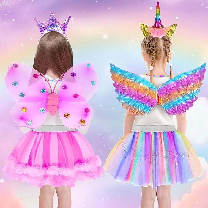 Princess Dress Up for Girls 4-6 With Tutu Shoes Jewelry Unicorn Headband Butterfly Wing Toddler Dress Up Clothes Pretend Play Fairy Costumes Set for Girls Christmas Birthday Gift 3 4 5 6 7 Girl Toys - Image 6