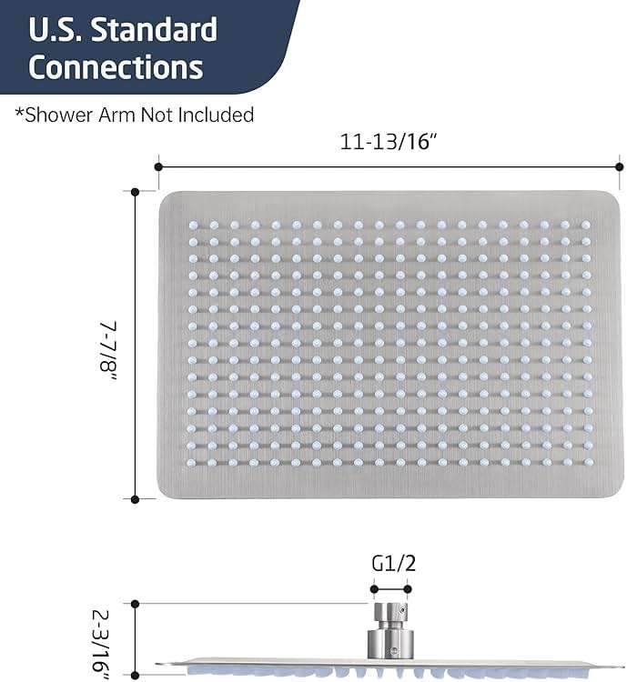 12-Inch Rectangle Rain Shower Head, KES Ultra-Thin High Pressure Rainfall Shower Heads, 300 Nozzles for Dense Water Flow, Full Body Waterfall Coverage, Wall or Ceiling Mount, Brushed Steel, J215F18-BS - Image 2