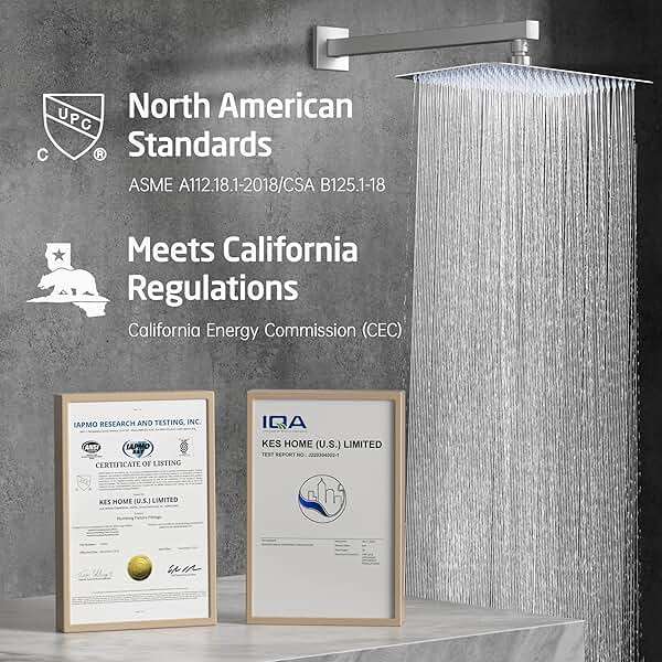 12-Inch Rectangle Rain Shower Head, KES Ultra-Thin High Pressure Rainfall Shower Heads, 300 Nozzles for Dense Water Flow, Full Body Waterfall Coverage, Wall or Ceiling Mount, Brushed Steel, J215F18-BS - Image 7