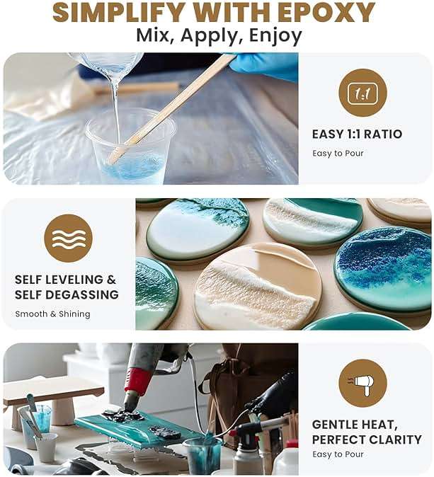 LEEYA Epoxy Resin Crystal Clear Epoxy Resin Kit 1 Gallon, No Yellowing No Bubble Self Leveling Resin Epoxica Easy Mix 1:1, Table Top Epoxy Resin, Coating Casting, Painting, Art Crafts, Jewelry Making - Image 2