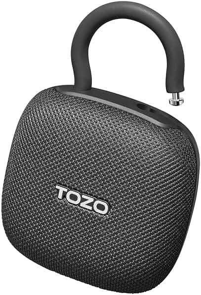 TOZO PE1 Portable Bluetooth Speakers with Adjustable Carabiner, Mini Bluetooth Wireless Shower Speaker with IPX8 Waterproof, 32H Playtime Punchy Bass Audio Speaker for Home, Outdoor and Travel, Black - Image 1