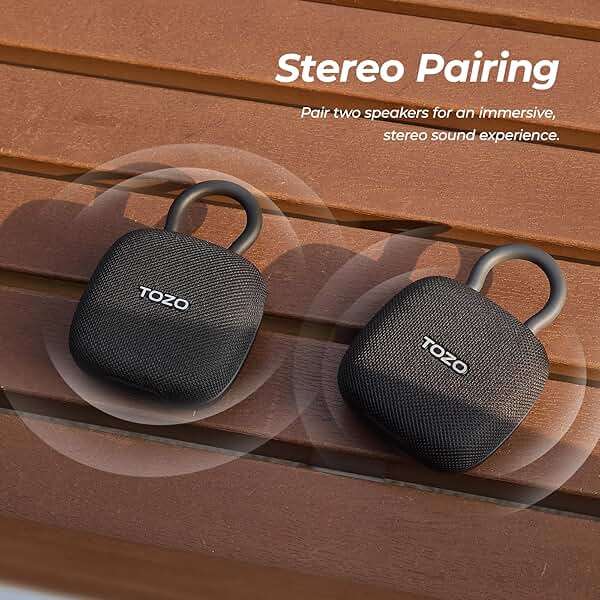 TOZO PE1 Portable Bluetooth Speakers with Adjustable Carabiner, Mini Bluetooth Wireless Shower Speaker with IPX8 Waterproof, 32H Playtime Punchy Bass Audio Speaker for Home, Outdoor and Travel, Black - Image 8
