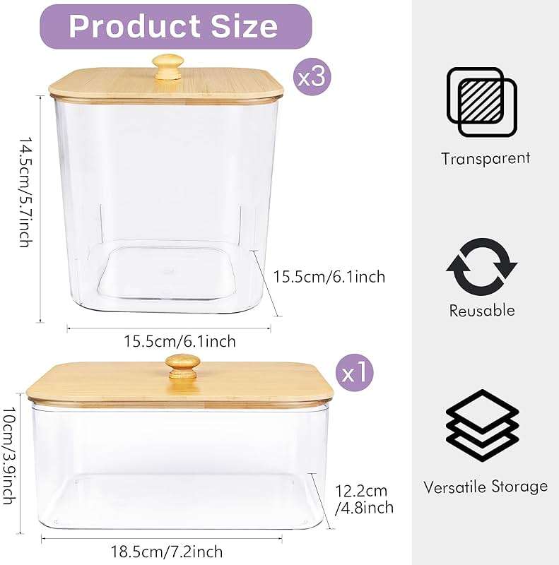 HomePekite Laundry Pods Storage Container, Clear Laundry Room Organization and Storage ,Detergent Powder Container,with Wooden Lids & Labels, 3+1 Pack - Image 2
