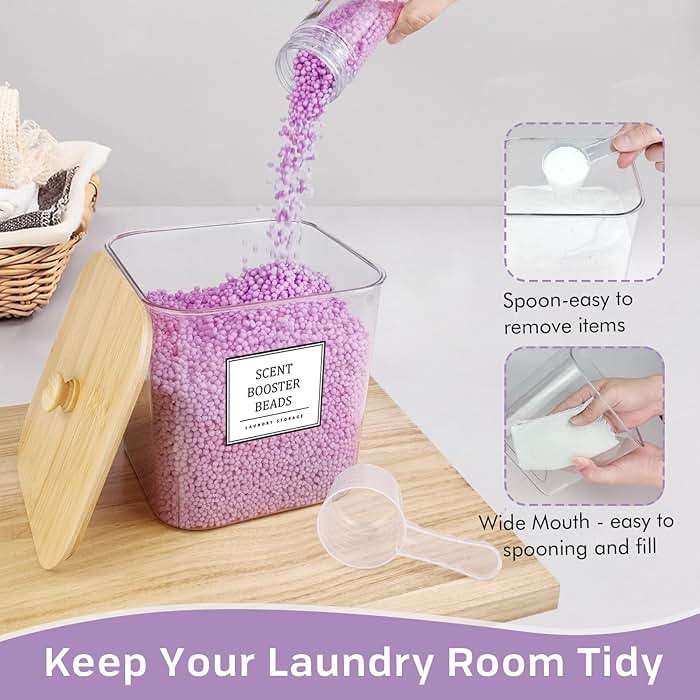 HomePekite Laundry Pods Storage Container, Clear Laundry Room Organization and Storage ,Detergent Powder Container,with Wooden Lids & Labels, 3+1 Pack - Image 3
