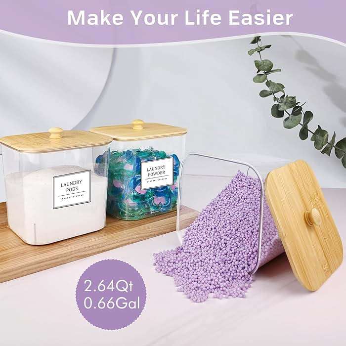 HomePekite Laundry Pods Storage Container, Clear Laundry Room Organization and Storage ,Detergent Powder Container,with Wooden Lids & Labels, 3+1 Pack - Image 5
