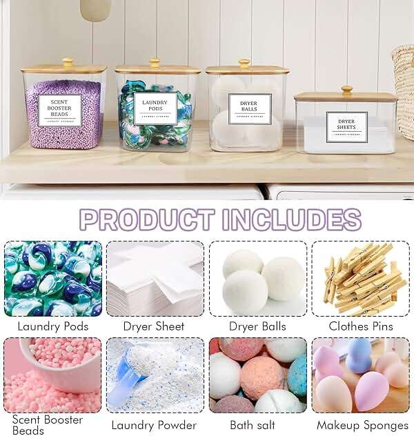 HomePekite Laundry Pods Storage Container, Clear Laundry Room Organization and Storage ,Detergent Powder Container,with Wooden Lids & Labels, 3+1 Pack - Image 7