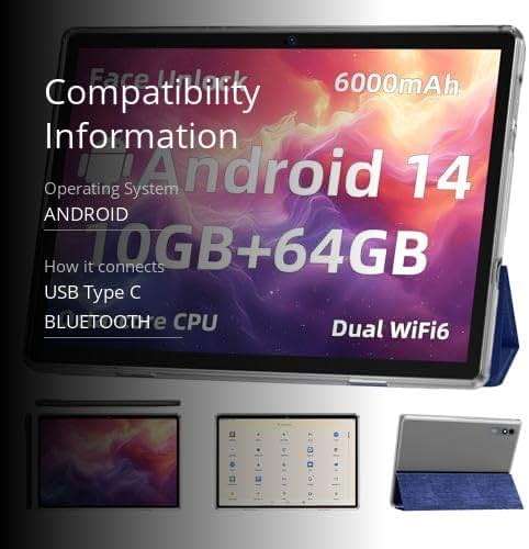 TUOHAITIME Android 15 Tablet,10 inch Tablets, Octa Core CPU, 24GB+64GB+512GB Expansion, 1280x800 Display Screen, Wi-Fi6, Dual Cameras, 6000mAh Battery,Support Widevine L1 Google Kids Space, Blue - Image 3