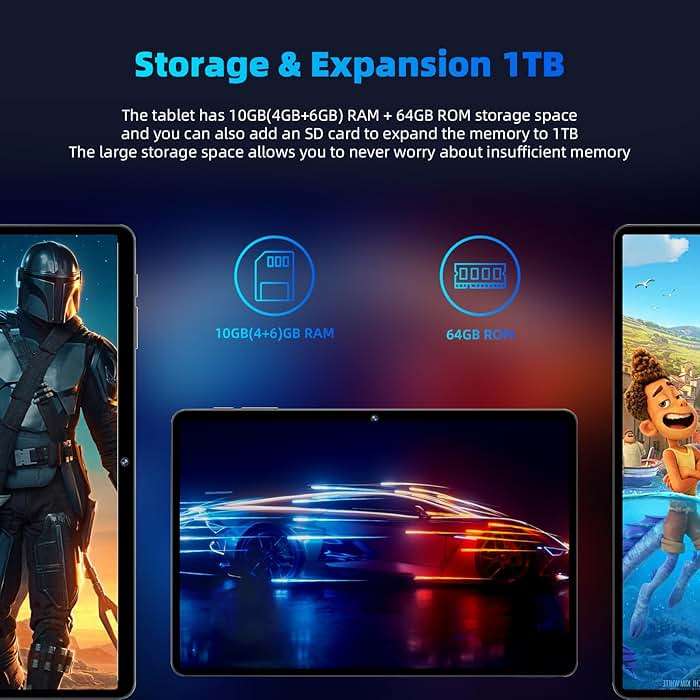TUOHAITIME Android 15 Tablet,10 inch Tablets, Octa Core CPU, 24GB+64GB+512GB Expansion, 1280x800 Display Screen, Wi-Fi6, Dual Cameras, 6000mAh Battery,Support Widevine L1 Google Kids Space, Blue - Image 6