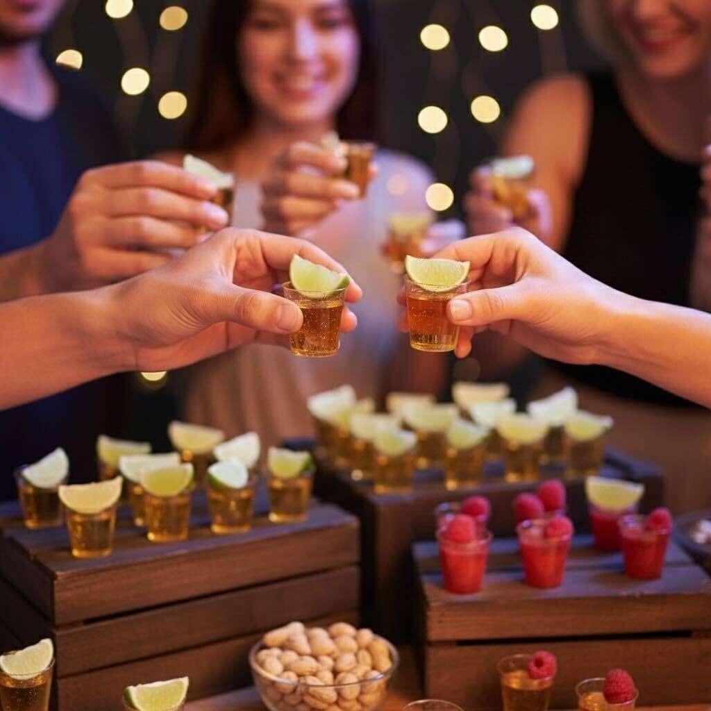 MATANA 60 Glitter Gold Plastic Shot Glasses 1oz - Reusable, Clear Cups for Jelly Shots, Sample Tasting - Parties, Birthdays, Weddings - Image 2