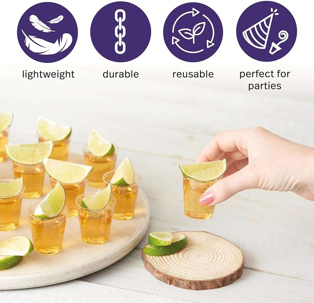 MATANA 60 Glitter Gold Plastic Shot Glasses 1oz - Reusable, Clear Cups for Jelly Shots, Sample Tasting - Parties, Birthdays, Weddings - Image 4