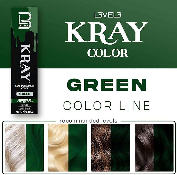 L3 - Level 3 Kray Semi Permanent Hair Color - Semi Permanent Hair Dye with Aloe Vera - Green - Image 5