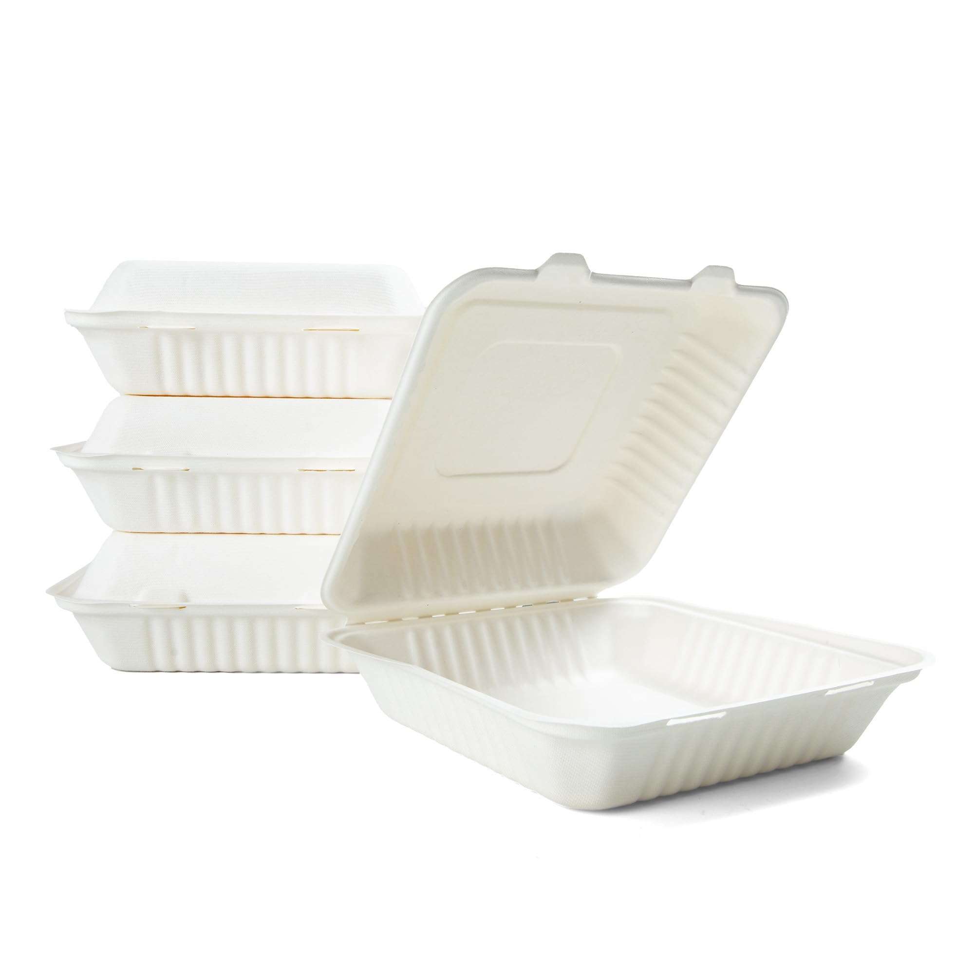 BERRYDIRECT 100% Compostable Clamshell Containers - Heavy Duty Disposable Takeout Container [1-Compartment, 9x9x3, 200-Pack] Made of Biodegradable Sugarcane Bagasse, Eco-Friendly To-Go Container - Image 1