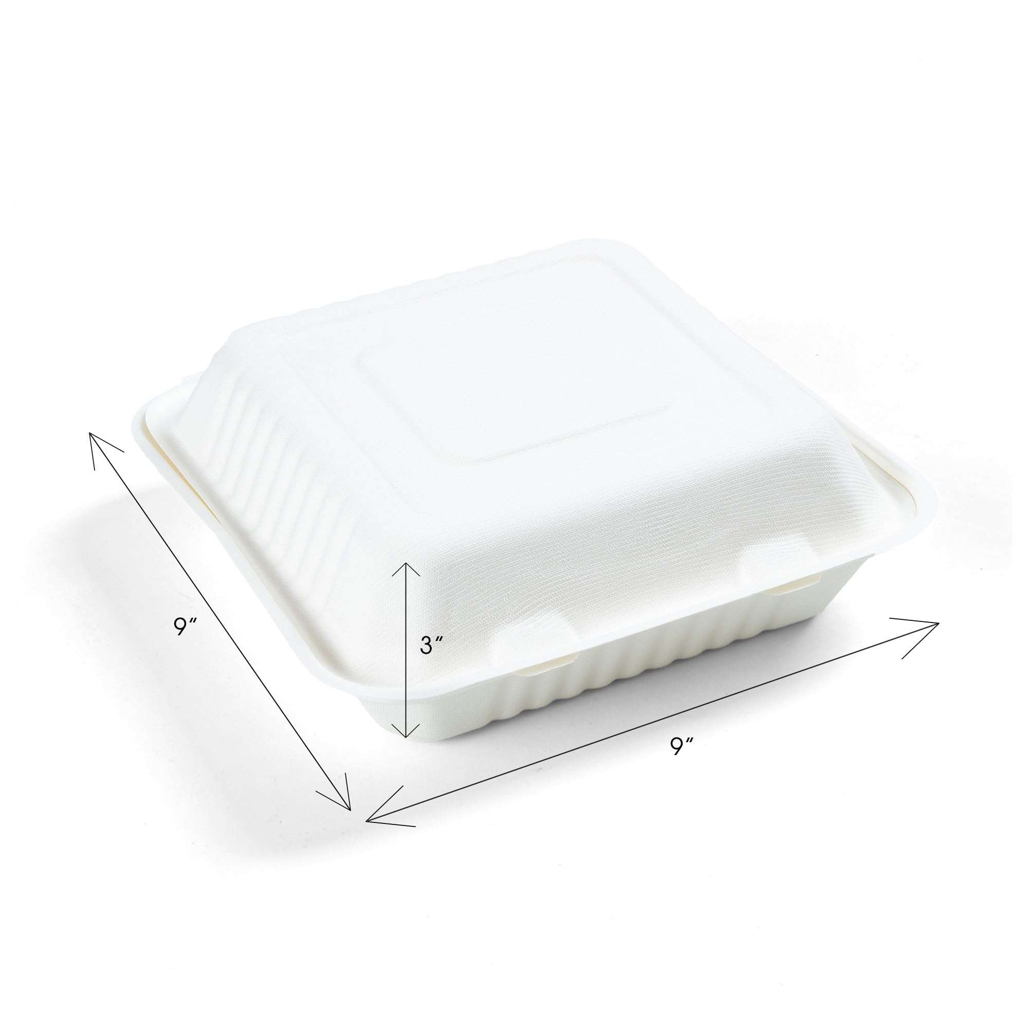 BERRYDIRECT 100% Compostable Clamshell Containers - Heavy Duty Disposable Takeout Container [1-Compartment, 9x9x3, 200-Pack] Made of Biodegradable Sugarcane Bagasse, Eco-Friendly To-Go Container - Image 3