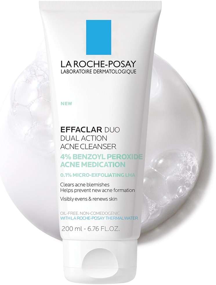 La Roche-Posay Effaclar Dual Acne Face Wash With 4% Benzoyl Peroxide & LHA Exfoliant, Acne Treatment Help Clear & Prevent Blemishes, Paraben Free & Oil Free Wash, 6.76 Fl Oz - Image 1