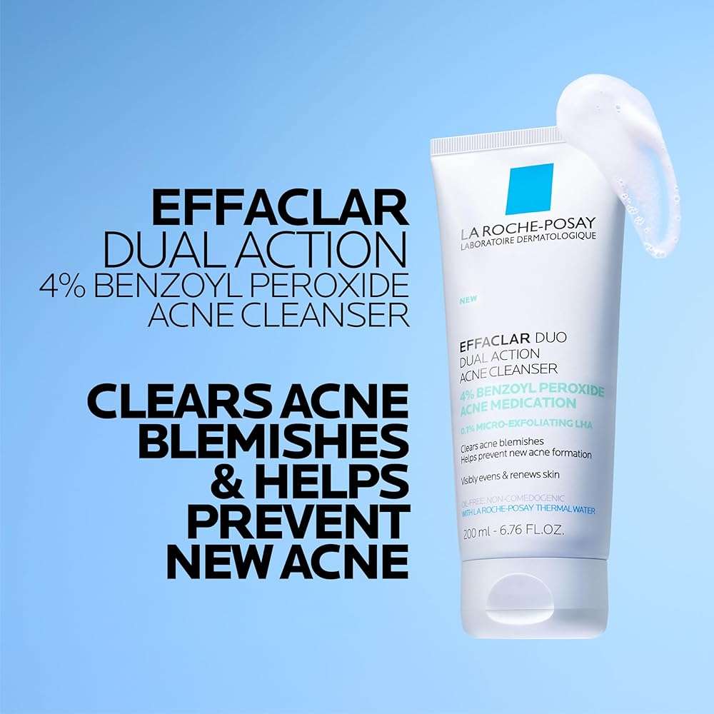 La Roche-Posay Effaclar Dual Acne Face Wash With 4% Benzoyl Peroxide & LHA Exfoliant, Acne Treatment Help Clear & Prevent Blemishes, Paraben Free & Oil Free Wash, 6.76 Fl Oz - Image 4