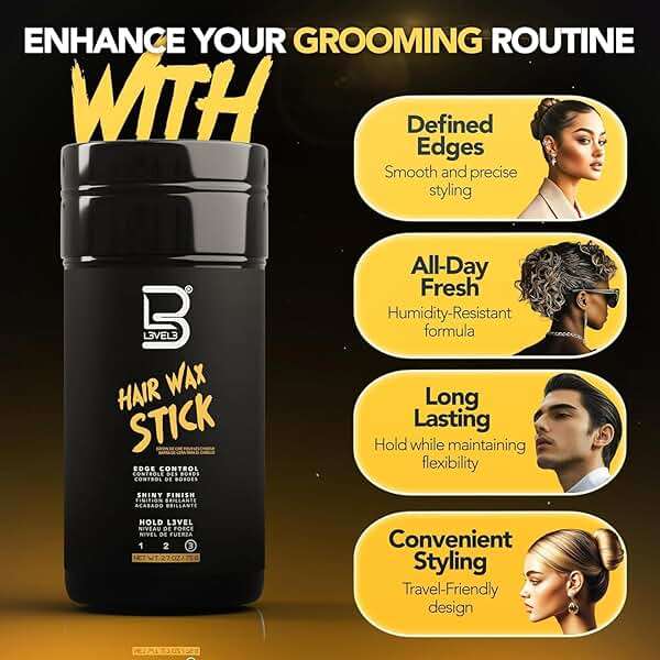 L3 Level 3 Hair Wax Stick 2.7 oz - Hair Smoothing Stick with Coconut Oil and Mineral Oil - Gives Hair a Sleek Polished Look with Edge Control - Image 2
