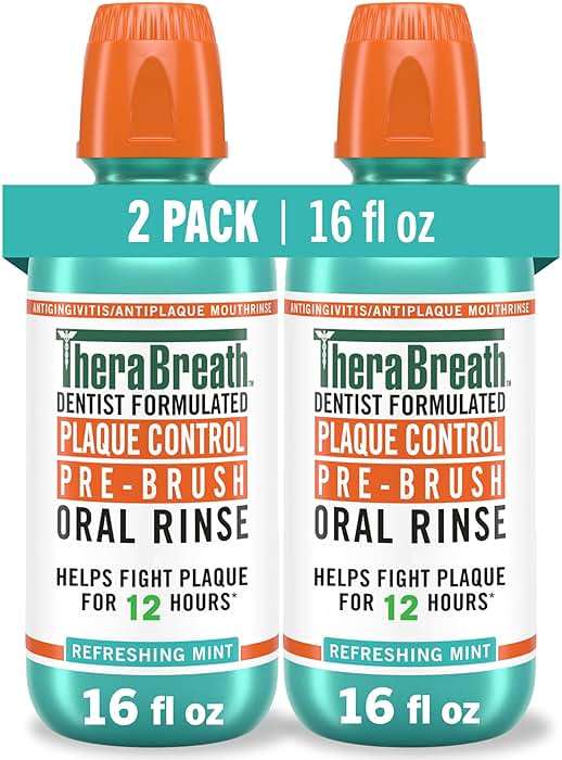 TheraBreath Plaque Control Pre-Brush Oral Rinse, Refreshing Mint Flavor, Antigingivitis and Antiplaque Rinse, Dentist Formulated, Alcohol Free, 16 Fl Oz (Pack of 2) - Image 1