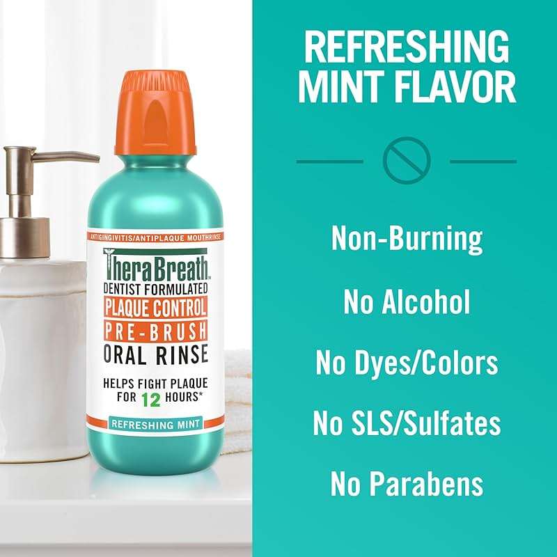 TheraBreath Plaque Control Pre-Brush Oral Rinse, Refreshing Mint Flavor, Antigingivitis and Antiplaque Rinse, Dentist Formulated, Alcohol Free, 16 Fl Oz (Pack of 2) - Image 9