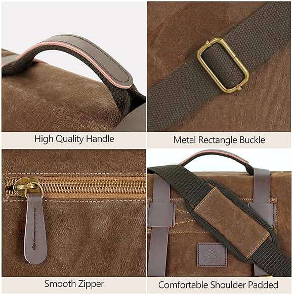 densata Messenger Bag for Men, 14-Inch Waterproof Laptop Bag, Waxed Canvas Satchel Bag for School, Vintage Rugged Shoulder Computer Bag, Crossbody Briefcase for Work Travel (Vintage Brown) - Image 6