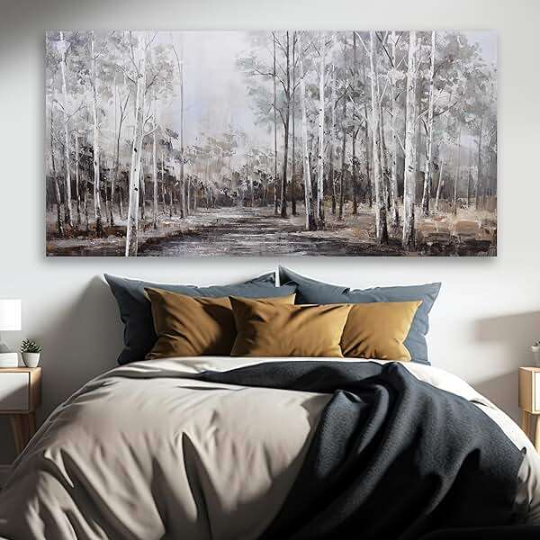 White Birch Tree Wall Art Grey Forest Painting Abstract Canvas Art Landscape Panoramic Picture Nature Artwork Framed for Living Room Bedroom Dinning Room Home Office Wall Decor 40"x20" - Image 4