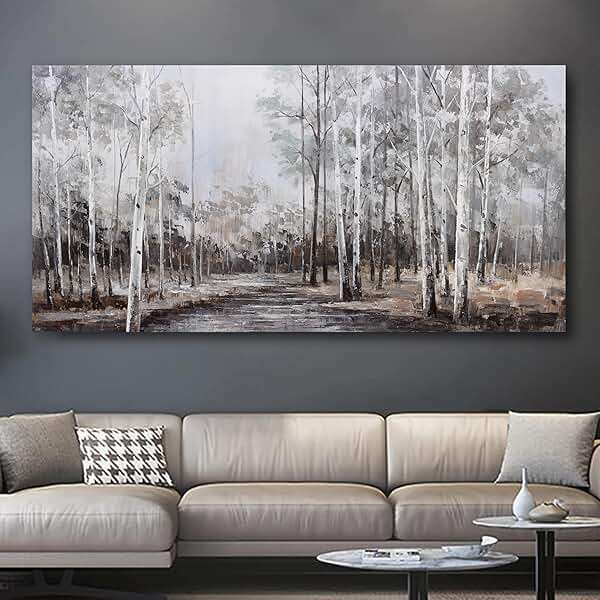 White Birch Tree Wall Art Grey Forest Painting Abstract Canvas Art Landscape Panoramic Picture Nature Artwork Framed for Living Room Bedroom Dinning Room Home Office Wall Decor 40"x20" - Image 5