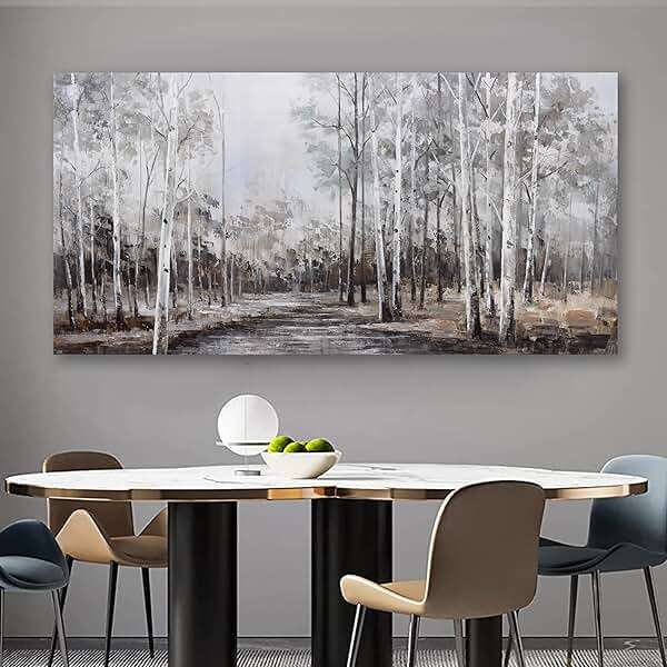 White Birch Tree Wall Art Grey Forest Painting Abstract Canvas Art Landscape Panoramic Picture Nature Artwork Framed for Living Room Bedroom Dinning Room Home Office Wall Decor 40"x20" - Image 6