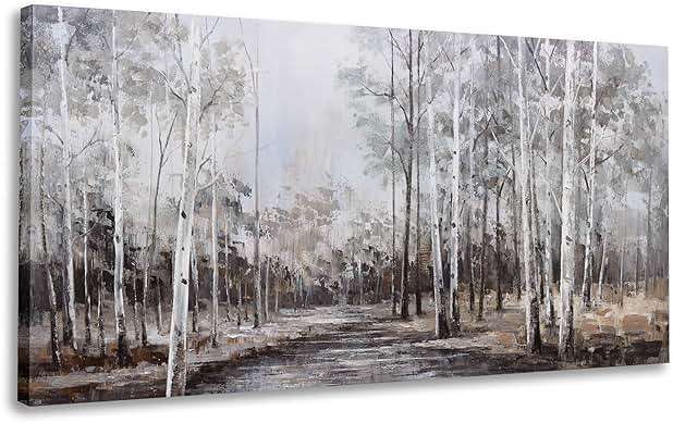 White Birch Tree Wall Art Grey Forest Painting Abstract Canvas Art Landscape Panoramic Picture Nature Artwork Framed for Living Room Bedroom Dinning Room Home Office Wall Decor 40"x20" - Image 7