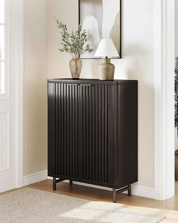 LITTLE TREE 6-Tier Shoe Cabinet with Doors for Up to 24 Pairs, Large Wooden Shoe Storage Cabinet with Adjustable Shelves, Black Freestanding Shoe Organizer Cabinet for Entryway, Hallway - Image 4