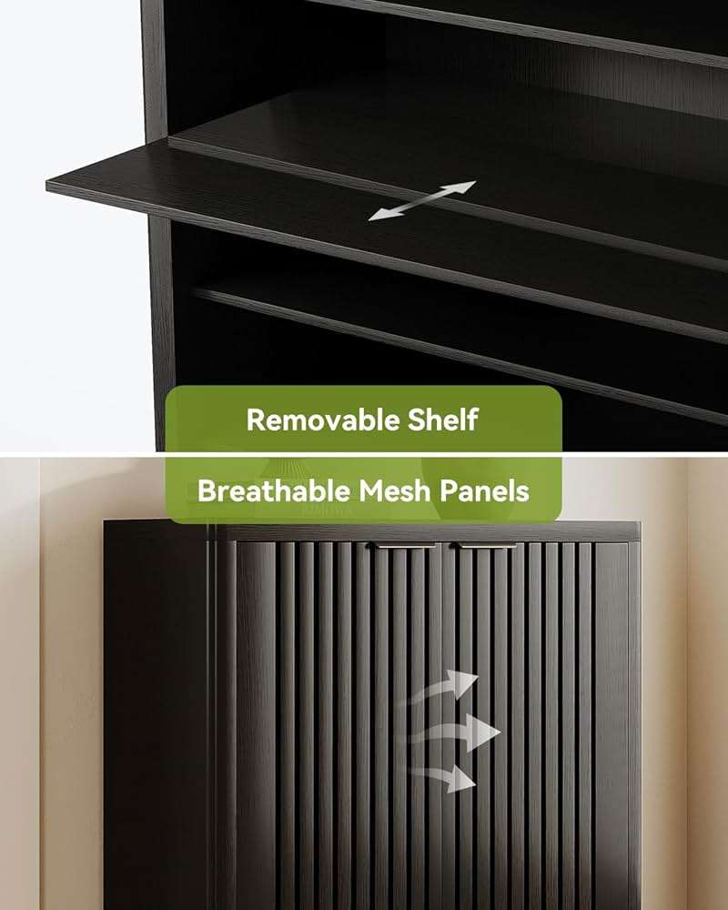 LITTLE TREE 6-Tier Shoe Cabinet with Doors for Up to 24 Pairs, Large Wooden Shoe Storage Cabinet with Adjustable Shelves, Black Freestanding Shoe Organizer Cabinet for Entryway, Hallway - Image 5