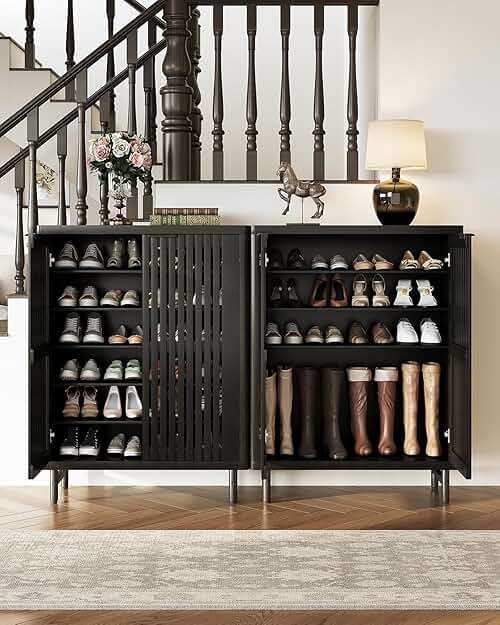 LITTLE TREE 6-Tier Shoe Cabinet with Doors for Up to 24 Pairs, Large Wooden Shoe Storage Cabinet with Adjustable Shelves, Black Freestanding Shoe Organizer Cabinet for Entryway, Hallway - Image 6