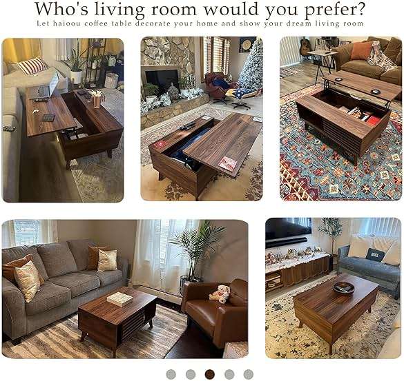 HAIOOU Lift Top Coffee Table, Mid Century Modern Coffee Table with Storage for Living Room, 35.4'' Walnut Coffee Tables with Sliding Fence Door (Brown) - Image 8