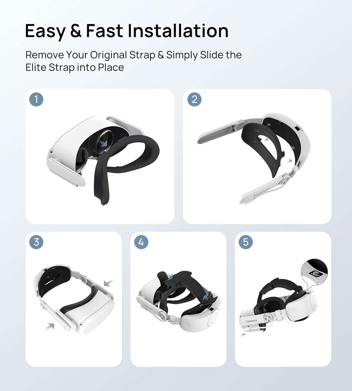 TRANSNOVO Compatible with Oculus Quest 2 6000mAh Battery Head Strap, One-Button Retractable Design,Quest 2 Accessories for Meta Quest 2 Head Strap - Image 9