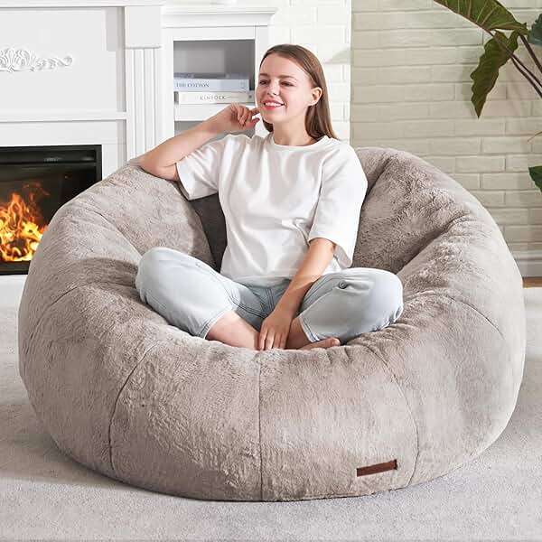 Hobestluk Bean Bag Chairs Large Bean Bag Couch for Adults Stuffed Sofa Chair Comfy Giant Bean Bag Chair with Spacious Design for Reading, Playing or Relaxing (Brown) - Image 3