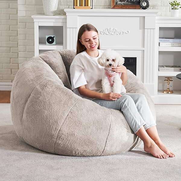Hobestluk Bean Bag Chairs Large Bean Bag Couch for Adults Stuffed Sofa Chair Comfy Giant Bean Bag Chair with Spacious Design for Reading, Playing or Relaxing (Brown) - Image 4