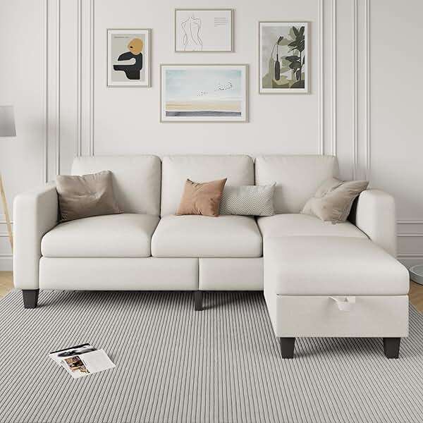 Clotius Sectional Sofa Couches for Living Room - L Shaped Cloud Couch-Small Modular 3 Seat-Comfy Linen with Storage Deep Seat Sofa,Washable Covers-Suitable for Living Room-Apartment-Office-Beige - Image 3
