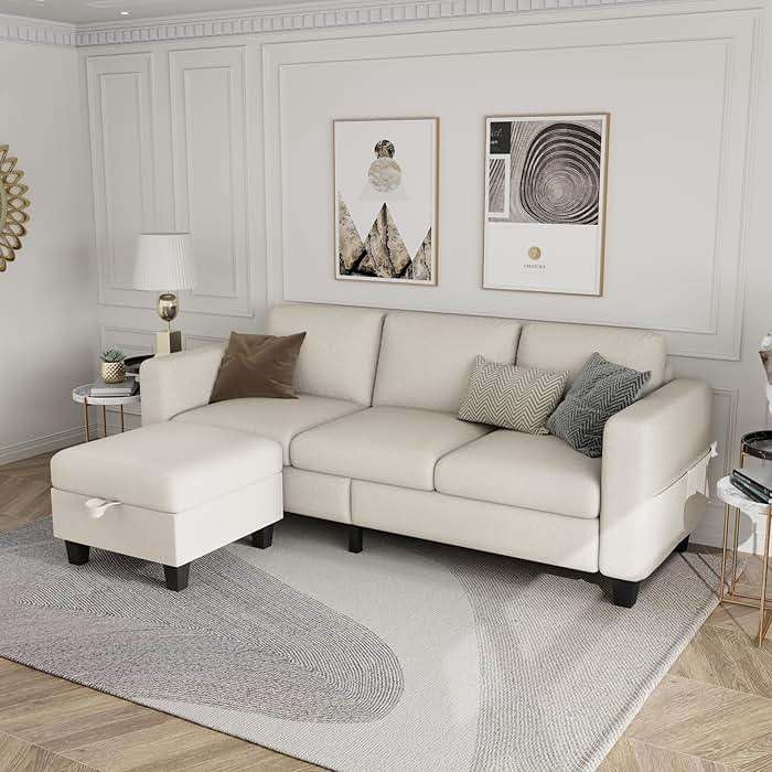 Clotius Sectional Sofa Couches for Living Room - L Shaped Cloud Couch-Small Modular 3 Seat-Comfy Linen with Storage Deep Seat Sofa,Washable Covers-Suitable for Living Room-Apartment-Office-Beige - Image 4
