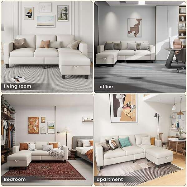 Clotius Sectional Sofa Couches for Living Room - L Shaped Cloud Couch-Small Modular 3 Seat-Comfy Linen with Storage Deep Seat Sofa,Washable Covers-Suitable for Living Room-Apartment-Office-Beige - Image 6