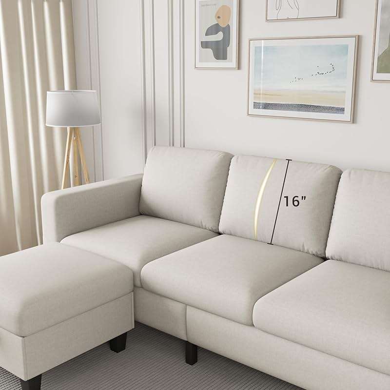 Clotius Sectional Sofa Couches for Living Room - L Shaped Cloud Couch-Small Modular 3 Seat-Comfy Linen with Storage Deep Seat Sofa,Washable Covers-Suitable for Living Room-Apartment-Office-Beige - Image 7