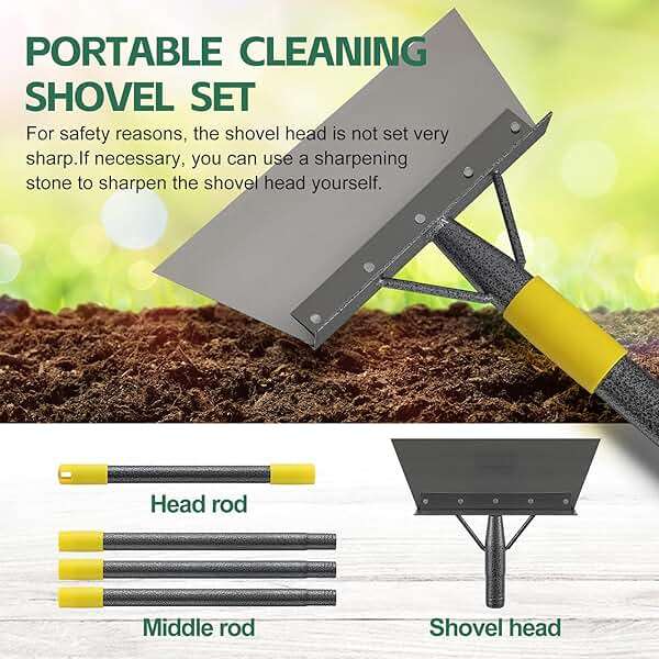 Garden Cleaning Shovel, 63" Adjustable Floor Ice Scraper Long Handle Heavy Duty Tool, Multifunctional Flat Snow Shovel Gardening Tools for Digging, Weeding,Scraping - Image 3