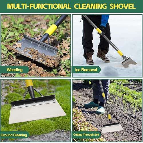 Garden Cleaning Shovel, 63" Adjustable Floor Ice Scraper Long Handle Heavy Duty Tool, Multifunctional Flat Snow Shovel Gardening Tools for Digging, Weeding,Scraping - Image 6