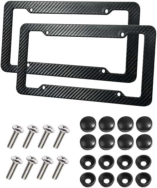 SCUARI 2PCS License Plate Frames,License Plate Cover,Car Accessories Carbon Fiber License Plate Frame,Licence Plate Frame Holder with Fasteners and Screws,Fit for Most America License Plate - Image 1
