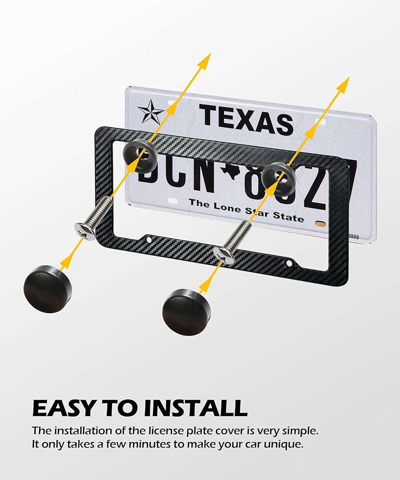SCUARI 2PCS License Plate Frames,License Plate Cover,Car Accessories Carbon Fiber License Plate Frame,Licence Plate Frame Holder with Fasteners and Screws,Fit for Most America License Plate - Image 5