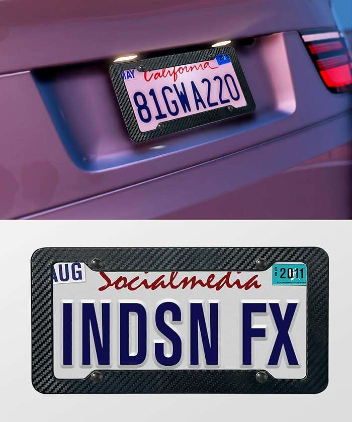 SCUARI 2PCS License Plate Frames,License Plate Cover,Car Accessories Carbon Fiber License Plate Frame,Licence Plate Frame Holder with Fasteners and Screws,Fit for Most America License Plate - Image 6