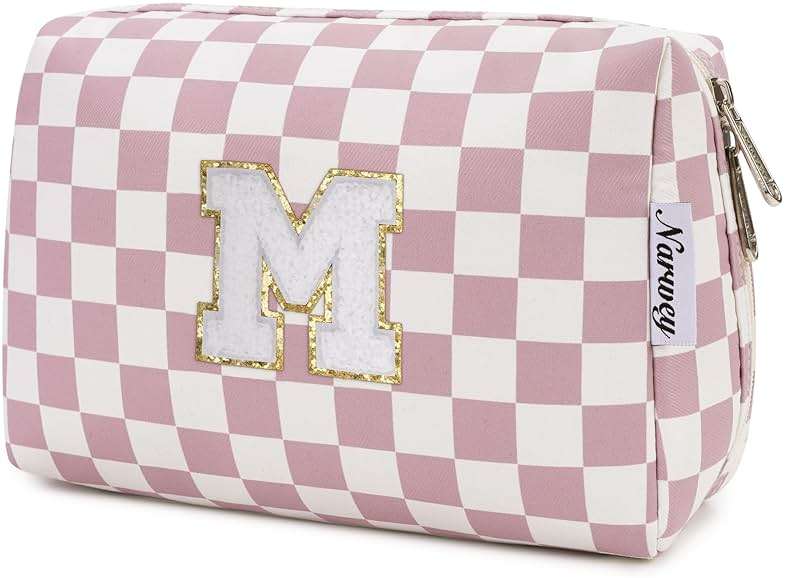 Narwey Graduation Gifts for Teen Girls Kids Tween, Initial Makeup Bag, Trendy Stuff 6-18 Years Old, Personalized Monogram Travel Cosmetic Bag, Birthday Teacher Bridesmaid Mom Gifts for Women (M) - Image 1