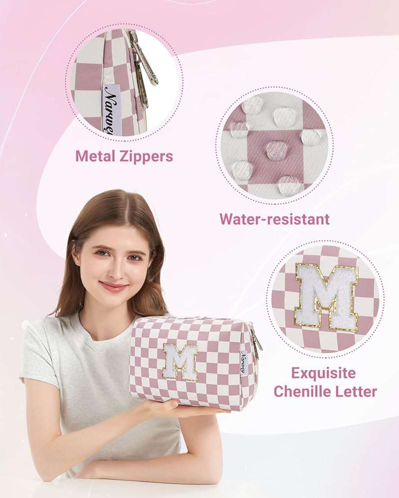 Narwey Graduation Gifts for Teen Girls Kids Tween, Initial Makeup Bag, Trendy Stuff 6-18 Years Old, Personalized Monogram Travel Cosmetic Bag, Birthday Teacher Bridesmaid Mom Gifts for Women (M) - Image 4